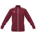 Maroon zip-up track jacket with white stripes on shoulders and white Adidas logo on chest.