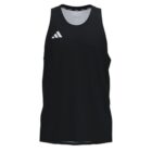 Black sleeveless athletic tank top with a white triangular logo near the left shoulder. Simple and solid design. Front view.