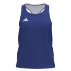 A blue sleeveless sports top with a white logo on the left side. The design is simple and plain with a comfortable fit, suitable for athletic activities.