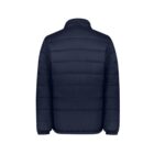 Navy blue puffer jacket shown from the back against a white background.