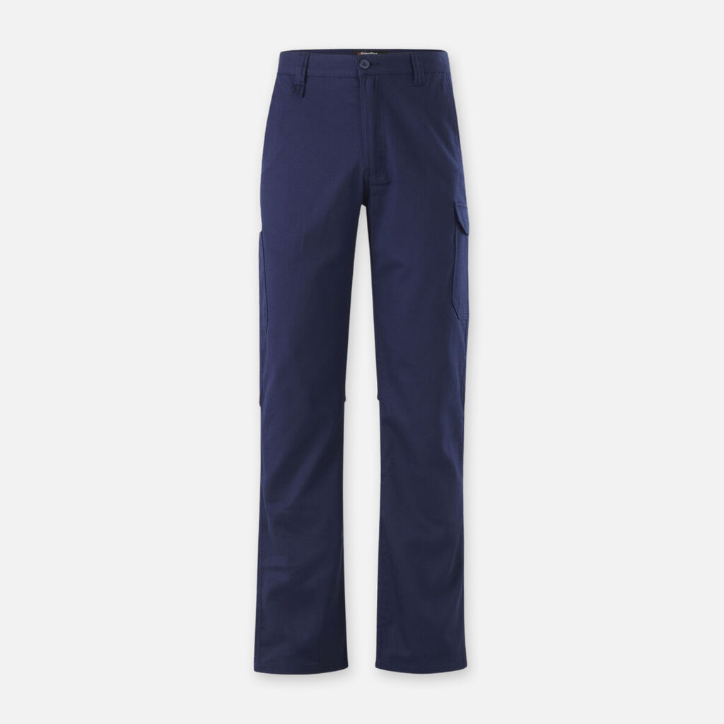 Explorer Shield cargo pants in navy blue with side pockets on a white background.