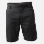 Black cargo shorts with side pockets and belt loops, featuring the Explorer Shield.