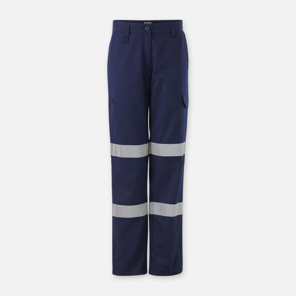 Explorer Shield navy blue work pants with reflective horizontal leg stripes.