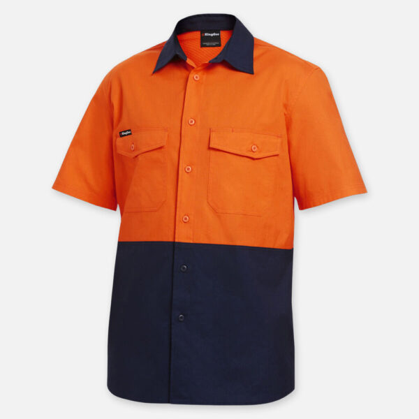 Explorer Shield short-sleeve two-tone work shirt with chest pockets.