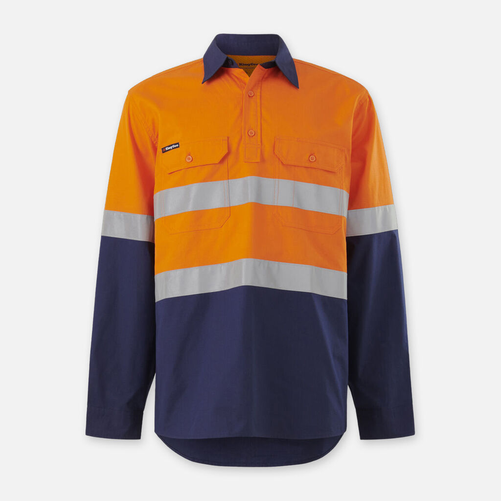 Explorer Shield high-visibility work shirt with reflective stripes and long sleeves.