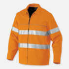 Bright orange Explorer Shield jacket with two horizontal silver reflective stripes.