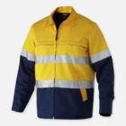 Yellow/navy Explorer Shield jacket with reflective stripes and a front zipper.