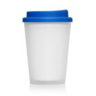 White plastic container with a blue lid, isolated on a white background.