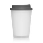Reusable white cup with a gray lid, isolated on a white background.