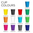 Twelve cups in different colors arranged in a grid, each labeled with a unique code.
