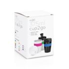 White box packaging for a 375ml stainless steel cup with images of colorful travel cups.