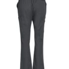 Back view of dark gray cargo pants with elastic waistband and multiple pockets.
