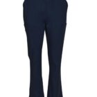Navy blue straight-leg pants with side pockets and a drawstring waist.