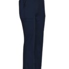 Navy blue cargo scrub pants with pockets, side view.