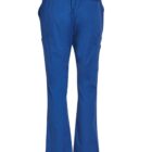 Back view of blue scrub pants with an elastic waistband and side pockets.