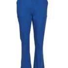 Blue medical scrub pants with side pockets, drawstring waist, and straight legs.