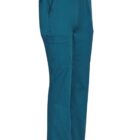 Teal blue cargo scrub pants with side pockets and straight legs, shown on a white background.