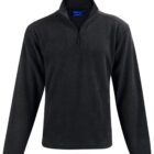 Dark gray long-sleeve fleece pullover with a quarter-zip front and stand-up collar.