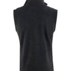 Back view of a sleeveless, dark gray fleece vest with a high collar.