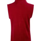 Back view of a sleeveless red fleece vest with a high collar.