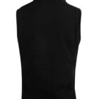 A black sleeveless fleece vest shown from the back against a white background.