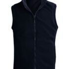Black sleeveless fleece vest with a front zipper and stand-up collar.