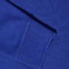 Close-up of a blue fabric sleeve cuff with visible stitching and ribbed texture.