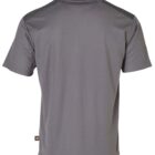 Back view of a short-sleeve gray polo shirt with black shoulder seams.