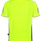 Neon yellow short-sleeve shirt with dark gray collar and sleeve trim, shown from the back.