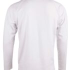 Back view of a plain white long-sleeve shirt with a collar.