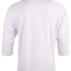 Back view of a plain white three-quarter sleeve shirt on a white background.