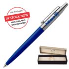 Blue Allianz-branded pen with box and IN STOCK NOW label in red and white.