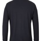 Black long-sleeved polo shirt shown from the back against a white background.