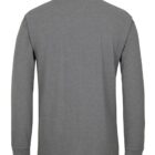Back view of a plain long-sleeve gray polo shirt with a collar and cuffs.
