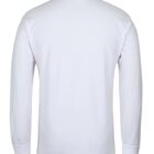 Back view of a plain white long-sleeve shirt with a collar.