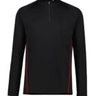 Black long-sleeve athletic top with a quarter zip and red accents on the sides.