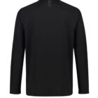 Back view of a plain black long-sleeve shirt with a small dotted design near the collar.