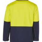 High-visibility jacket with yellow top and navy bottom, viewed from the back.