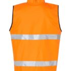 Bright orange safety vest with two horizontal reflective silver stripes, shown from the back.