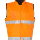 Bright orange safety vest with reflective silver stripes and front zipper.