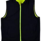 Black vest with a bright neon yellow lining and zipper, displayed on a white background.