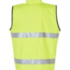Bright yellow safety vest with two horizontal reflective stripes, shown from the back.