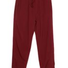 Maroon jogger pants with an elastic waistband, drawstring, and cuffed ankles.