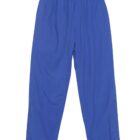 Bright blue athletic pants with an elastic waistband and elastic cuffs, laid flat.