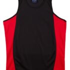Black tank top with red side panels, displayed flat on a white background.