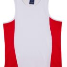 Sleeveless athletic tank top with white center and red side panels.
