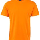 Plain bright orange short-sleeve t-shirt on a white background.