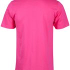 Back view of a plain bright pink short-sleeve t-shirt on a white background.
