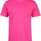 Plain bright pink short-sleeve t-shirt displayed on a white background.