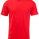 Plain red short-sleeve t-shirt on a white background.